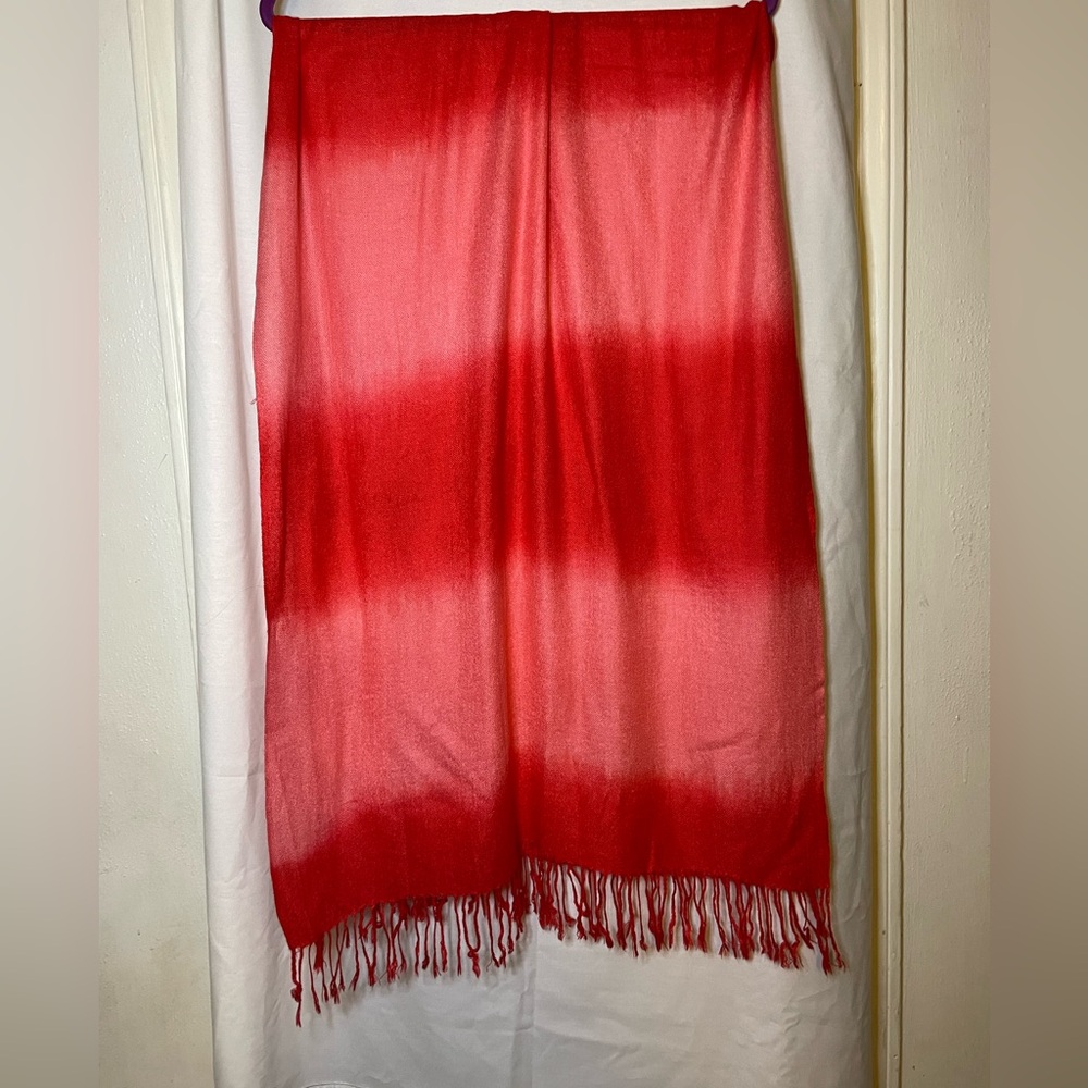 Vibrant Bright Red and Light Red Ombre Lightweight Scarf with Fringe Size O/S